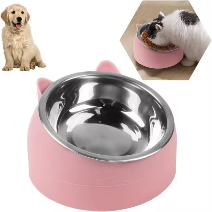 Cuenco para Gato de Acero Inoxidable Tazones Antivomitos para Mascotas Comedero Inclinable 15° - 1