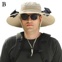 Ventilador de carga USB extraíble, gorra para senderismo al aire libre, con 2 ventiladores solares, sombrero para el sol de ala ancha para pescar - details 2