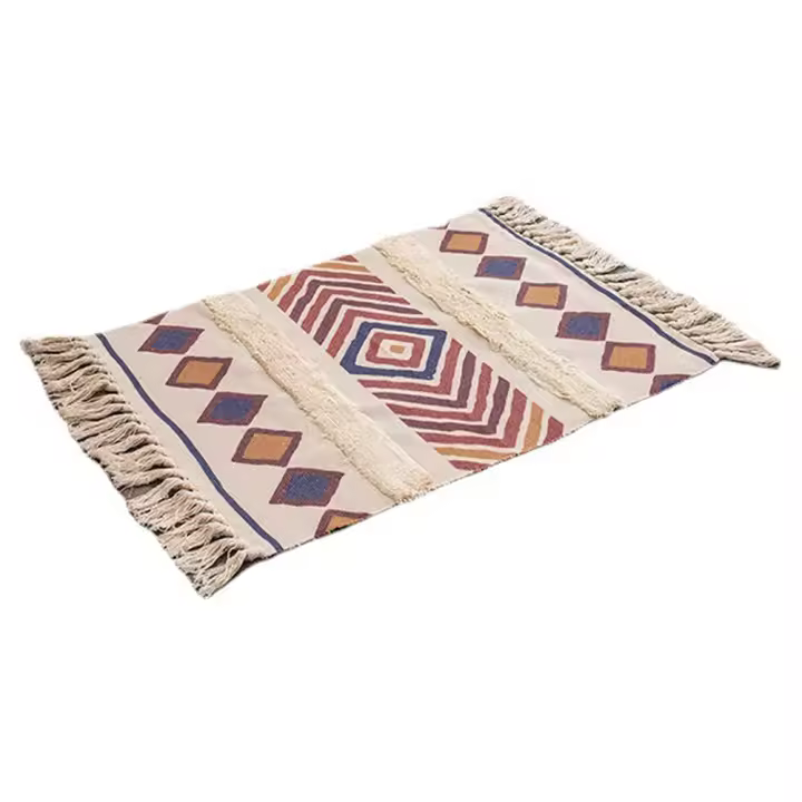 Alfombra de lino con borlas tejidas a mano para el hogar, alfombra Retro bohemia de 60x90cm, para sala de estar, ventana, mesita de noche, camino de mesa y puerta - 1