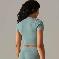 Hamidou-Camiseta deportiva con cremallera para mujer, Top elástico ajustado y transpirable, ropa deportiva para gimnasio, correr y Yoga - details 15