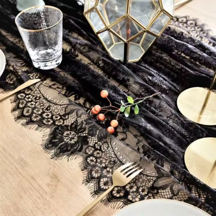 Mantel de encaje Vintage rústico multiusos, telón de fondo estilo INS, camino de mesa, cubierta de mesa blanca y negra, decoración de boda - 1