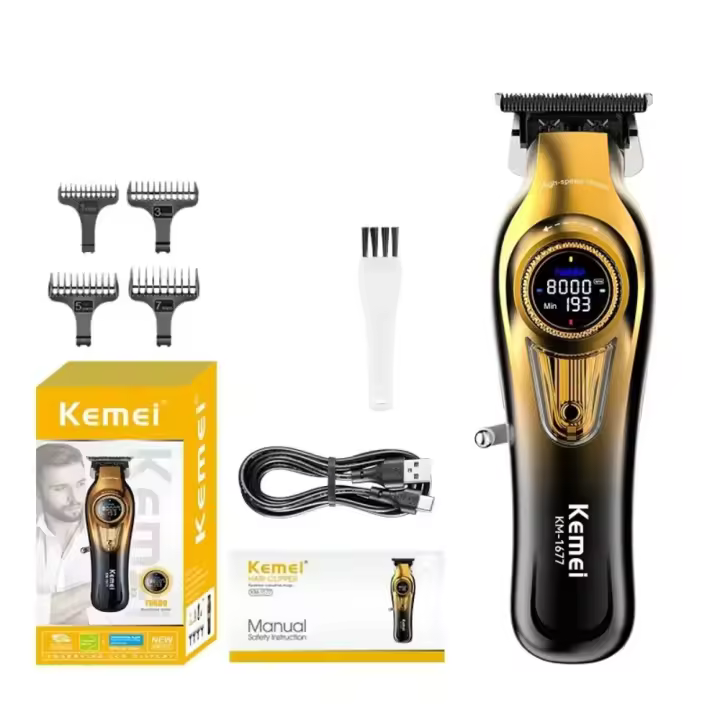 Kemei-cortadora de pelo de barbero recargable, maquinilla eléctrica para cortar el pelo inalámbrica, Máquina para cortar cabello profesional para hombres, KM-1677 de 8000RPM - 1