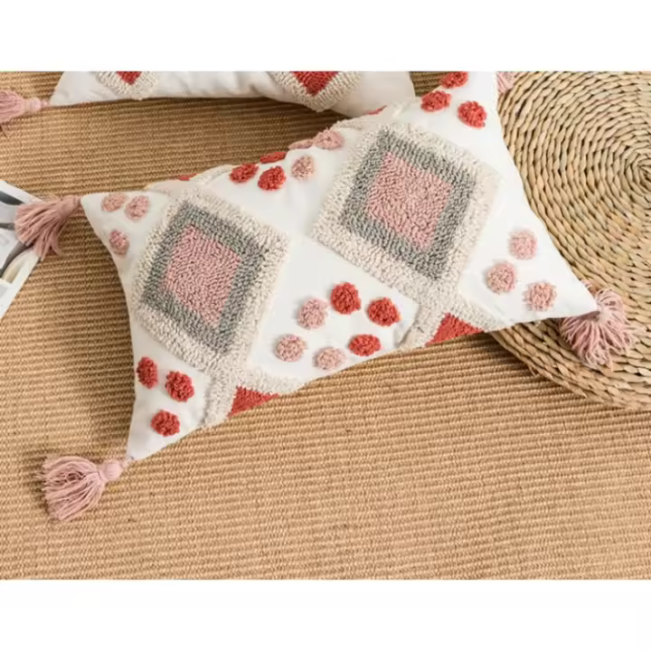 Cojín Bohemio de Terciopelo Almohada de Sofá de Estilo Étnico para Sala de Estar - 1