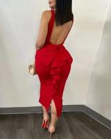 Elegante Vestido Midi con Lazo de Espalda y Volantes Perfecto para Fiestas Nocturnas, Clubes y Eventos de Moda para Mujeres - details 15