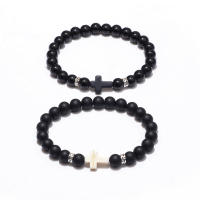 Pulsera de Obsidiana Negra Mate con Cruz, Brazalete de Piedras Naturales Tejido a Mano para Parejas, Joyería Vintage con Acabado Envejecido, Regalos para Hombre, - details 4