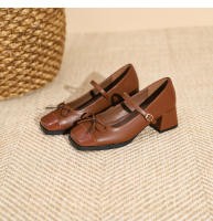 Zapatos individuales de tacón grueso cosidos con lazo de nuevo estilo, zapatos de mujer de tacón medio. - details 31