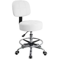 Taburete de Laboratorio de Cuero PU Giratorio Redondo Silla de Trabajo con Respaldo Ajustable en Altura Color Negro - details 8