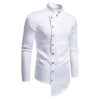 Camisa de Largo Pliegue para Hombres en Otoño Diseño Irregular Elegante Cuello de Standing - details 2
