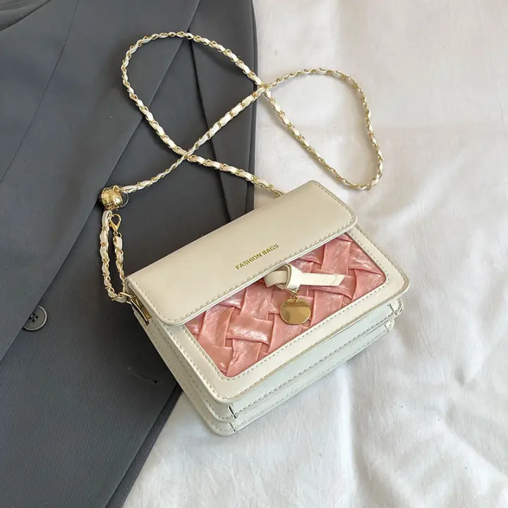 Bolso Cruzado de Verano Super Caliente con Patrón Tejido Bolso Cuadrado Pequeño con Cadena de Cuadrícula de Diamante Bolso de Hombro de Alta Gama Tendencia 2024 - 1