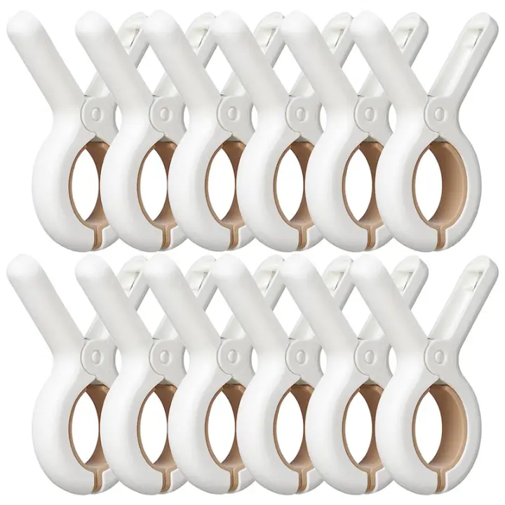 Paquete de 12 alfileres de plástico para ropa, Clips para toallas de playa, pinzas para ropa sucia, mantas para tendedero y estante colgante - 1