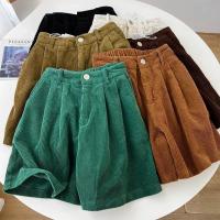 Shorts de mujer slim fit de cintura alta de pana vintage, shorts casuales de pierna ancha para primavera y verano - details 1