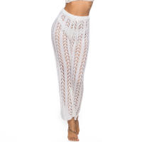 Pantalones de pierna ancha calados con cordones para mujer, pantalón de pierna ancha, color Beige, de cintura alta, transparente, para vacaciones en la playa, color blanco y negro, verano - details 10