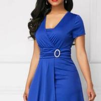 BUNO-Vestido de fiesta de cóctel para mujer, vestido informal con cuello en V, manga corta, cintura con cordones, asimétrico, dobladillo ancho, vestido de fiesta de noche - details 13