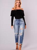 Pantalones vaqueros ajustados de cintura alta para mujer Pantalones vaqueros de estilo coreano con agujeros - details 7