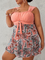 Nuevo conjunto de traje de baño de una pieza estilo falda adelgazante y conservador con cubierta sin espalda ajustada de talla grande para mujer - details 3