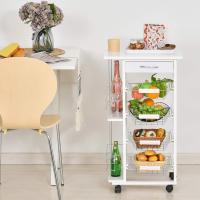 Carrito Cocina Ruedas Multiusos Cajón 4 Cestas Extraíbles Metal y Bastidores Laterales 47x37x83 cm Mara Natural - details 15