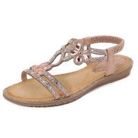 Sandalia de gran tamaño con diamantes de imitación Sandalias de moda con punta redonda, tacón plano, estilo ahuecado, zapatos cómodos de mujer para verano - details 4
