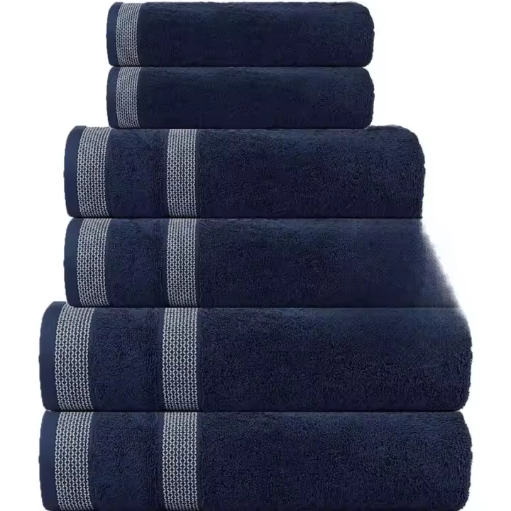 Juego de Toallas de Algodón Suave Egipcio de 6 Piezas Azul Marino 138l. x 69an - 1