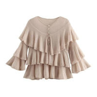 OUWU- Tops De Punto En Capas Para Mujer, Cuello Redondo, Manga Larga, Botonadura Sencilla, Dobladillo Suelto, Primavera Y Verano, Nuevos Tops Casuales Y Elegantes - details 2