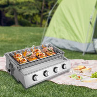 Parrilla de Gas comercial para barbacoa, válvula de baja presión con plancha de acero inoxidable, 4 quemadores, placa de cerámica infrarroja, cocina al aire libre - details 0