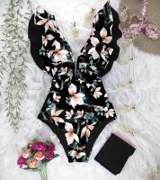 Traje de Baño de Una Pieza con Cuello en V y Estampado Floral Traje de Baño de Playa Tropical de Verano para Mujeres No Aceptable para Bebidas - details 3