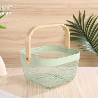 Estante de almacenamiento decorativo de malla de alambre con mango de madera para cocina, baño - Blanco, 24 x 16 cm - details 4