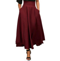 Falda larga acampanada con mariposas para mujer, color gris, negro, rojo vino - details 4