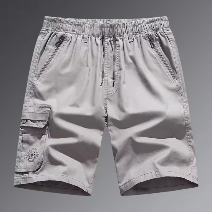 Pantalones cortos Cargo de algodón para hombre, pantalones cortos transpirables con cordón, pantalones cortos informales sueltos y rectos para trabajo, pantalones cortos con cintura elástica para exteriores - 1