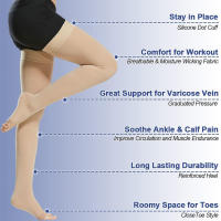 1Pair Compression Stockings Women Men 20-30 MmHg Open Toe Thigh High Socks for Varicose Vein Swollen Legs Travel Flight Pregnant - details 1