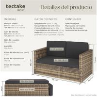 Sofá de Ratán con Taburete Reposapiés, Conjunto Jardín Sillón 2 Plazas, Mueble Jardín Exterior con Cojines Gruesos, Conjunto Terraza Resistente a la Intemperie y Estructura en Acero - Gris - details 17