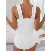 Blanco liso para mujeres embarazadas, traje de baño de una pieza con tirantes y volantes, monokini de maternidad, novedad de verano - details 3