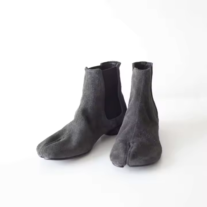 Nuevos botines elásticos con punta dividida, zapatos de mujer de tacón bajo de cuero de ante gris, con botas más grandes que Chelsea - 1