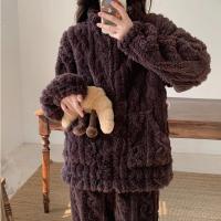 Conjunto De Pijamas De Dos Piezas Para Mujer, Conjunto De Top Y Pantalones De Manga Larga Con Cuello Levantado Texturizado De Jacquard Y Cremallera, Grueso Y Cálido, Otoño - details 18