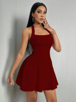 Vestido corto de verano con cuello Halter para mujer, vestido de verano con cintura acampanada, Y2K - details 15