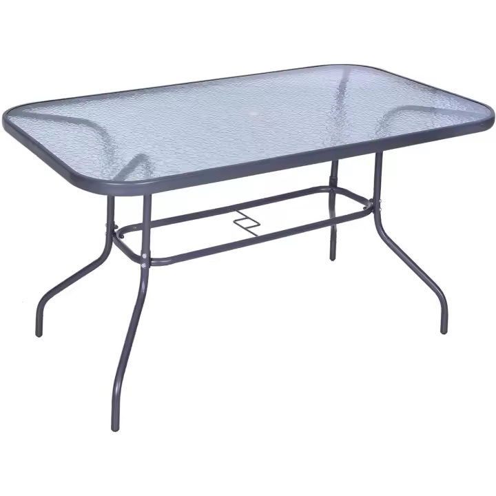 Mesa de Jardín Exterior de Metal Rectangular con Borde Curvado Capacidad de 70kg Vidrio Templado - 1
