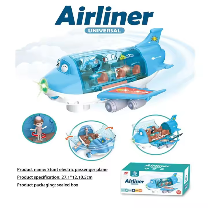 Electric Toy LED Lights Music Airplane Toys Blue/Pink Plastic Aircraft Toy LED Lights Music LED Plane Model Birthday Gift - 1