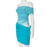 Vestido corto con volantes, entallado, con escote en V, estilo sexy, con fajín de red y patchwork, nuevo estilo de verano 2025 para mujer - details 17