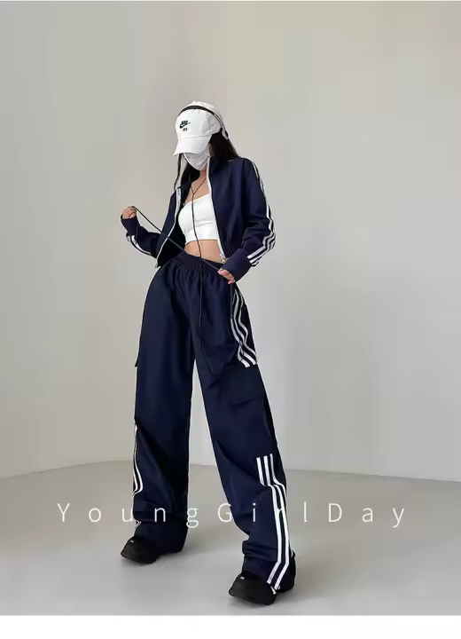 Pantalones de chándal rojos holgados informales de pierna ancha para mujer, ropa de calle de cintura alta, pantalones Cargo, pantalones Hippie para correr, ropa de primavera 2024 - 1