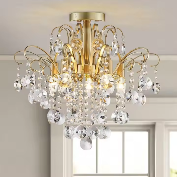 araña de cristal luz de techo empotrada moderna accesorio de iluminación para dormitorio pasillo bar cocina baño, h 45 x w 50, base e14, oro - 1