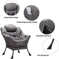 Silla perezosa con otomana, silla moderna con reposabrazos y bolsillo lateral, sillón de lectura con reposapiés para espacios pequeños, color verde afelpado - details 17
