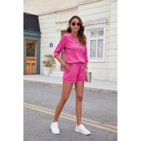 BUNO-2025 Conjunto de camiseta holgada sin mangas con cuello en V y pantalón corto con bolsillos, traje informal cómodo de Color puro para primavera y verano - details 29