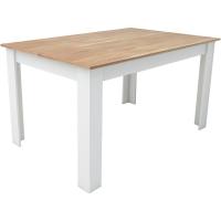Mesa Comedor, Modelo Denver, para salón, Cocina, Acabado Blanco y Cambria, Dimensiones 138 (Largo) x 90 (Ancho) x 75 (Alto) (Blanco/Madera) - details 0