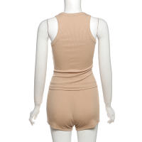 BUNO-chándales informales para Mujer, conjunto de 2 piezas, chalecos cortos elásticos con cuello en U y pantalones cortos acanalados, ropa deportiva concisa para gimnasio - details 52
