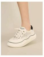 Zapatos deportivos de mujer de piel con suela gruesa y cordones, transpirables y cómodos para caminar. - details 4