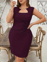 Vestido de Talla Grande Cuello Cuadrado, Cintura Abullonada, Busto Envuelto en Moda Verano - details 0
