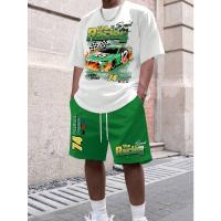Conjunto de dos piezas de pantalones cortos de manga corta de moda con estampado de carreras de verano para hombre - details 8
