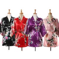 Kimono japonés con estampado de pavo real para mujer, ropa de dormir de estilo corto de satén de seda, camisón de casa, bata de baño, disfraz - details 1