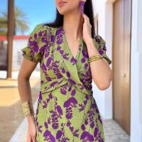 GASL-Elegante Vestido Ajustado con Cuello en V Manga Corta Estampado para Mujer - details 5