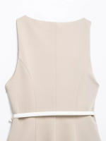 TRAFZA, minivestido de verano para mujer, liso, cuello redondo, sin mangas, bolsillos, cinturón decorativo, cremallera, nuevos vestidos de moda para mujer - details 5