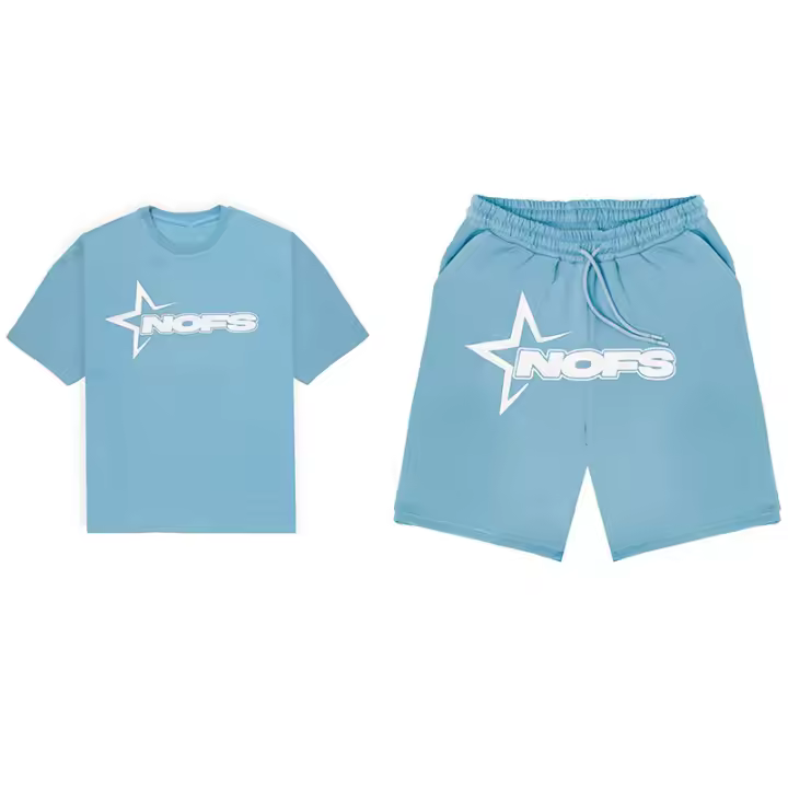 Primavera y novedad de verano, traje deportivo informal, conjunto de dos piezas de pantalones cortos de manga corta con estampado de letras NOFS de calle americana - 1